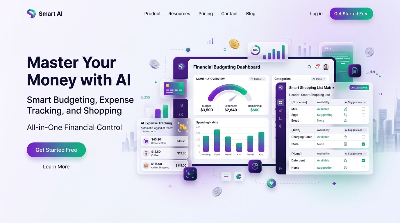 AI 記帳與購物清單介面示意